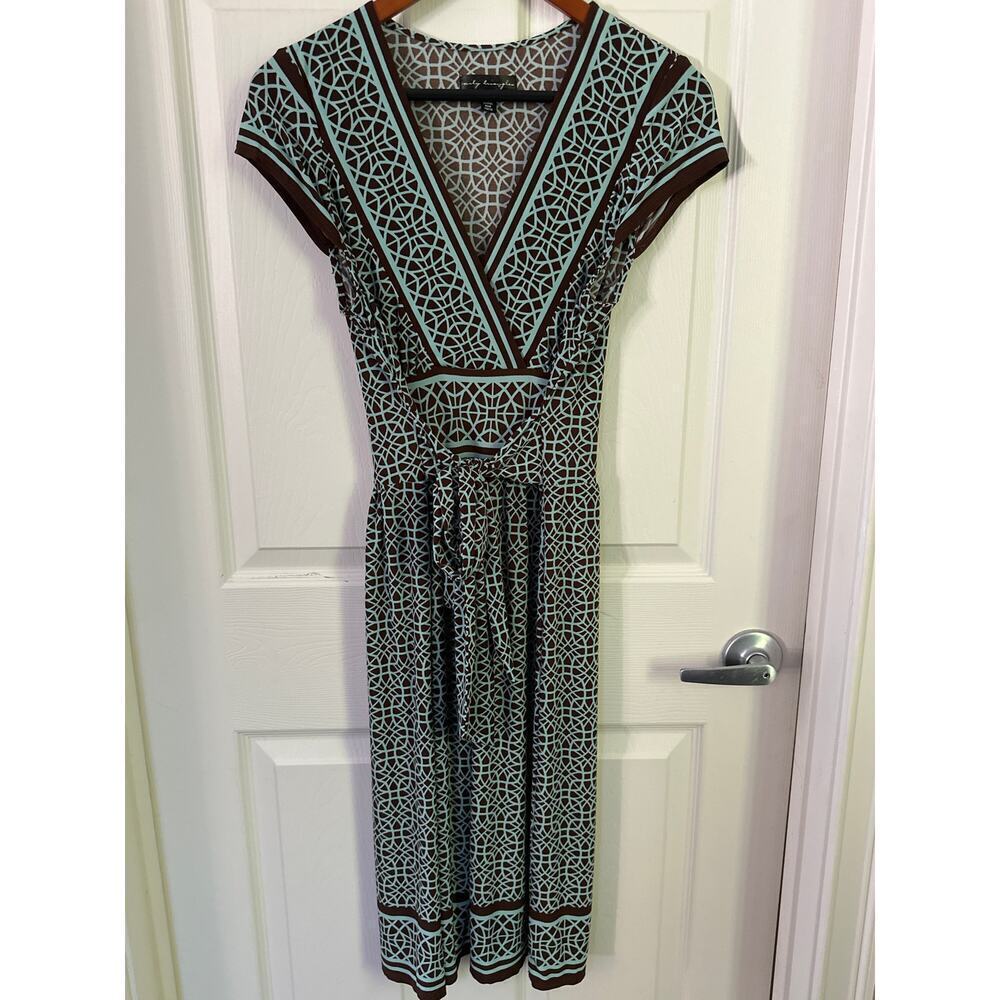 City Triangles Brown And Teal Calf Length Dress Sz L